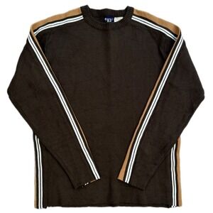 Vintage 70s KP Crewneck Sweater Striped Brown Tan Tagged Mens XL -Medium Fit